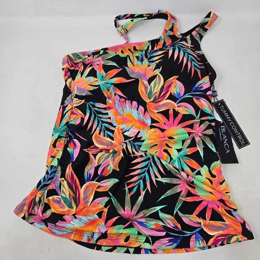 LA BLANCA One Shoulder Keyhole Tankini Swimsuit Top Women's 6 Tummy Control NWT‎